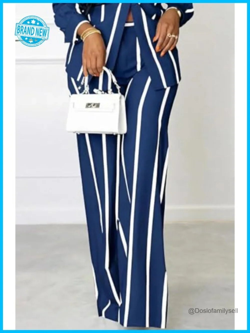 Two Piece Outfits Striped Button Down Shirt Pants Sets Long Sleeve Wide Leg